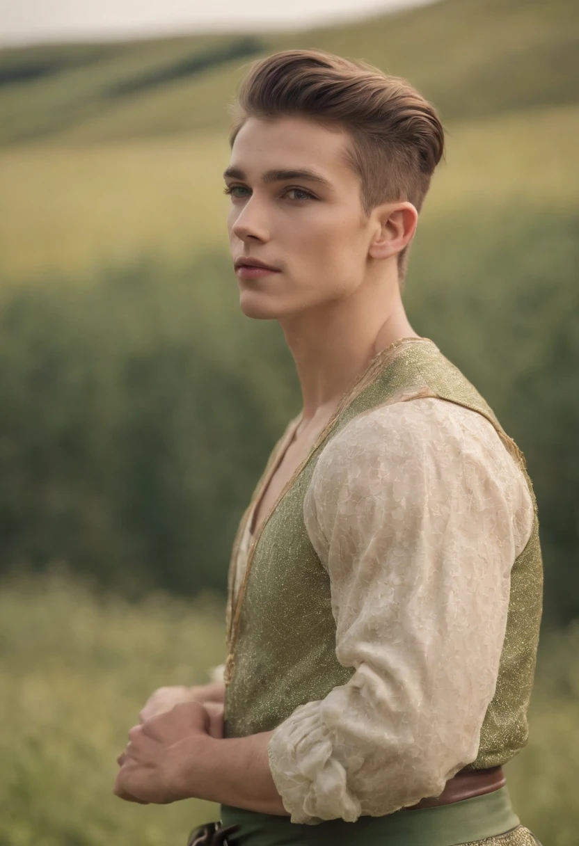 retrato de 2 homens jovem e bonitos, 22 anos, vestido roupas feitas de pele de carneiro branco, fanatical face, in green field on sharp focus background, Studio Photography, detalhes intrincados, altamente detalhado, Esmaltado; mysterious lighting