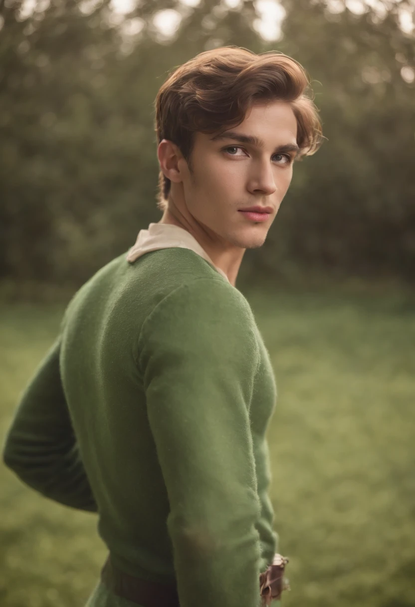 retrato de 2 homens jovem e bonitos, 22 anos, vestido roupas feitas de pele de carneiro branco, fanatical face, in green field on sharp focus background, Studio Photography, detalhes intrincados, altamente detalhado, Esmaltado; mysterious lighting
