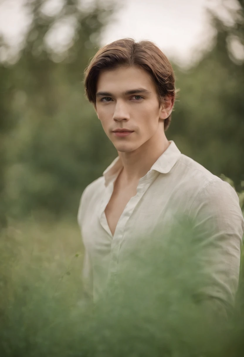 retrato de homens jovem e bonitos, 22 anos, vestido roupas feitas de pele de carneiro branco, fanatical face, in green field on sharp focus background, Studio Photography, detalhes intrincados, altamente detalhado, Esmaltado,mysterious lighting,upper body