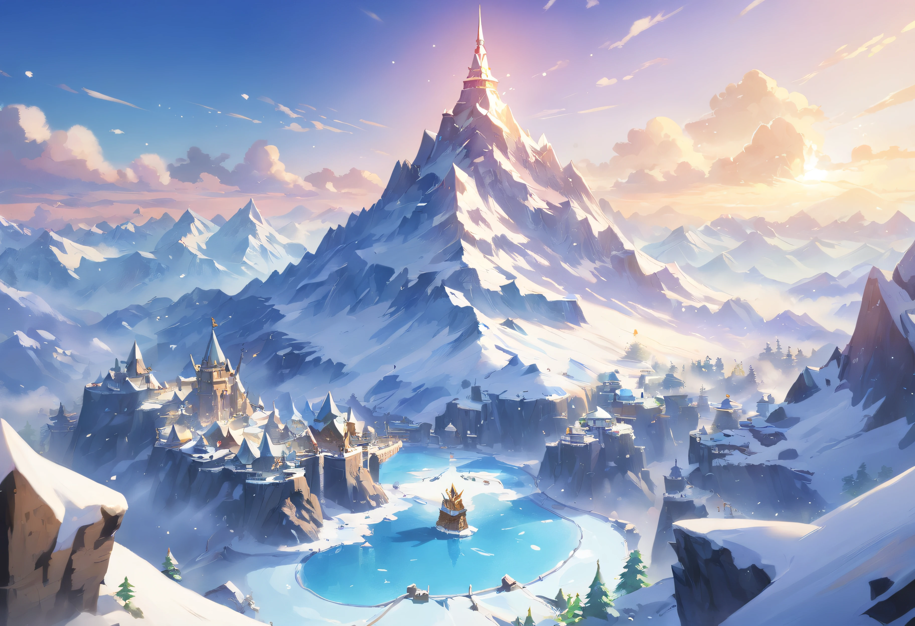 (best quality,4k,8k,highres,masterpiece:1.2),ultra-detailed,(realistic,photorealistic,photo-realistic:1.37),wide view,spiky snowy mountain,mountain top,ice, snow, spike, ice punk style,cold winter visual,blizzard,lots of small mountains, big mountain, surround