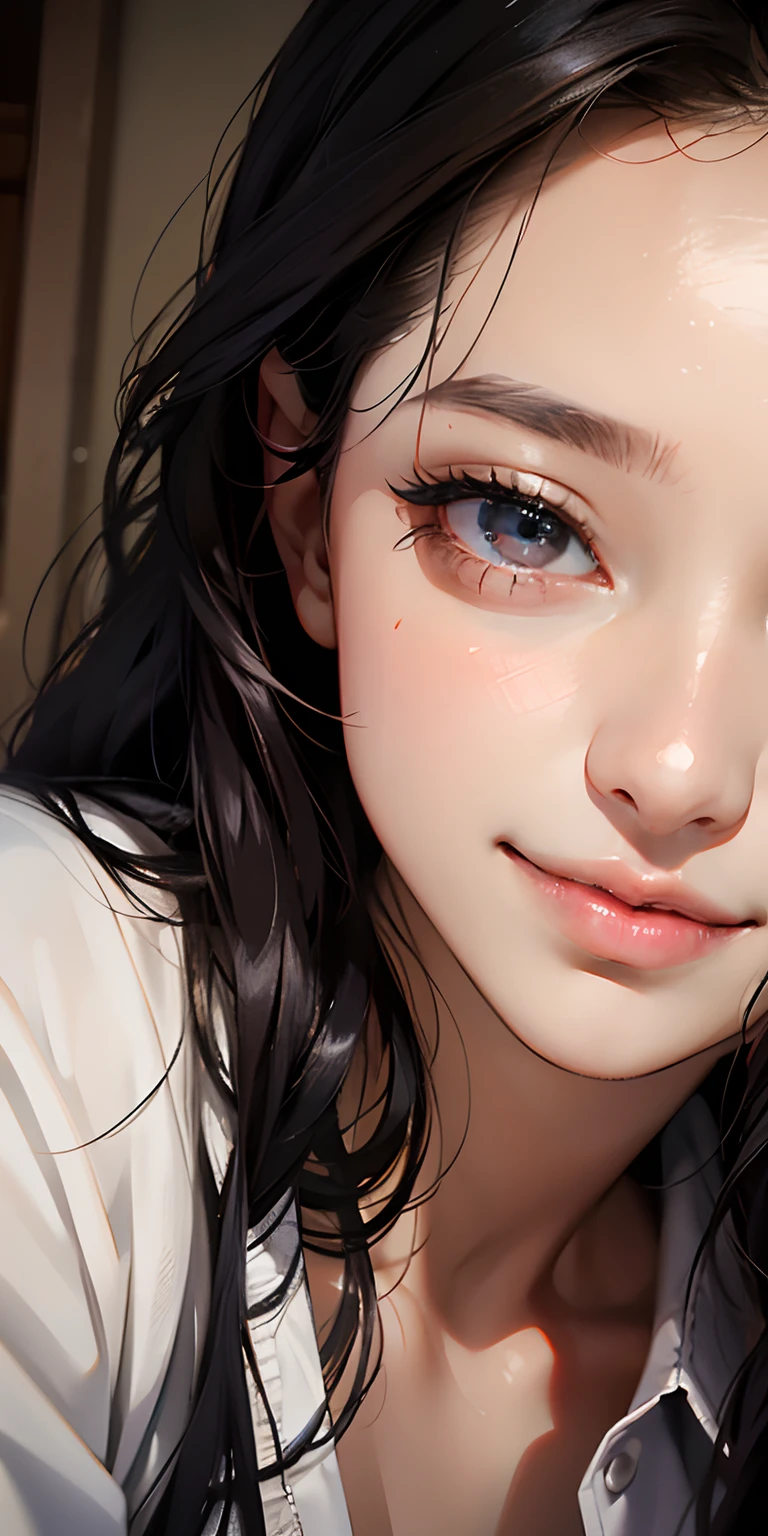 realisticlying,16yo girl,Super close-up of the face、Ghanaians can't see clothes、Face Real,Lustful face,ssmile、Wearing underwear、Sexy Posing、Bedrooms
