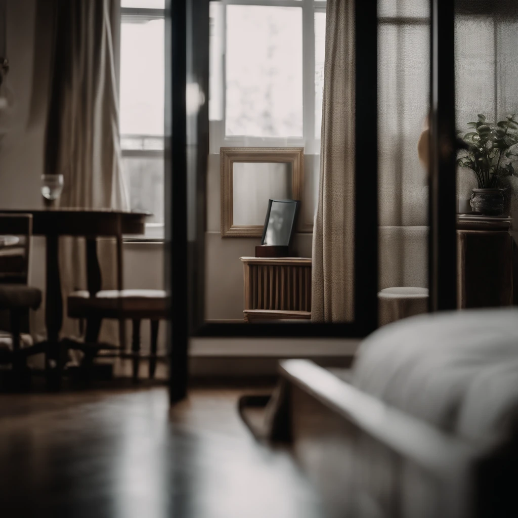 ghosts、A room in an apartment、The mirror is placed in the middle、A ghost comes out of the mirror、Daytime room