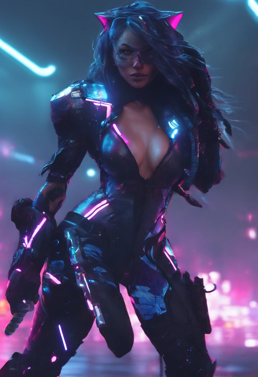 Humanoid cat, Lightning, Dark night, Face details, fur, glowing light eyes, Muscle armor, big sword, high realistic, hill, blur backgroun, 4K, High contrast, black shadows, Shaders, Ray tracing, water, Splash, medieval, Burning, Fire, Lightning, Slash, Fur face, full bodyesbian, Eye contact, Furry, Tall, Blind, Rained