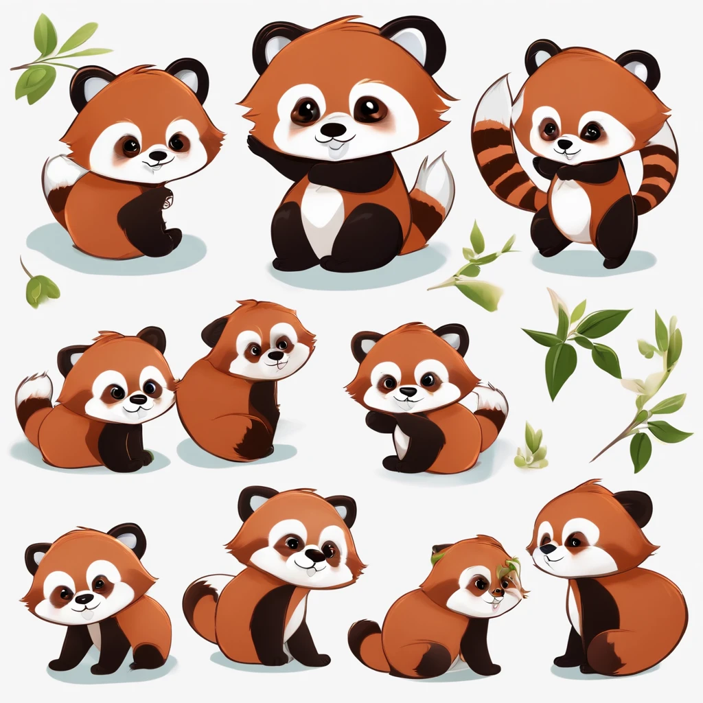 Red panda,Emoticon pack,Q version anime,adolable,individually,simplebackground,White stroke,Cartoony