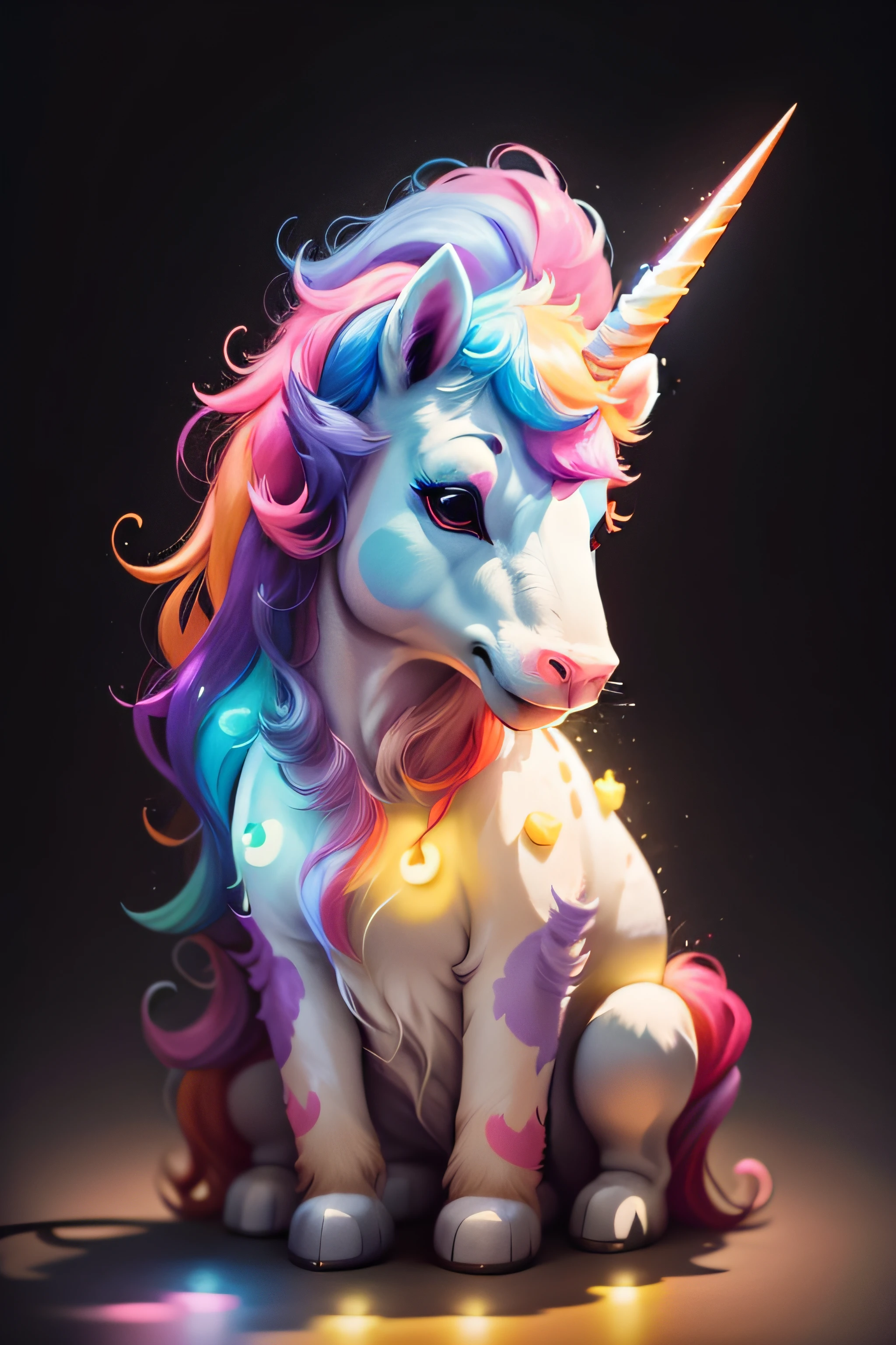 Cute and cuddly multicolored unicorn with bright and cheerful lights