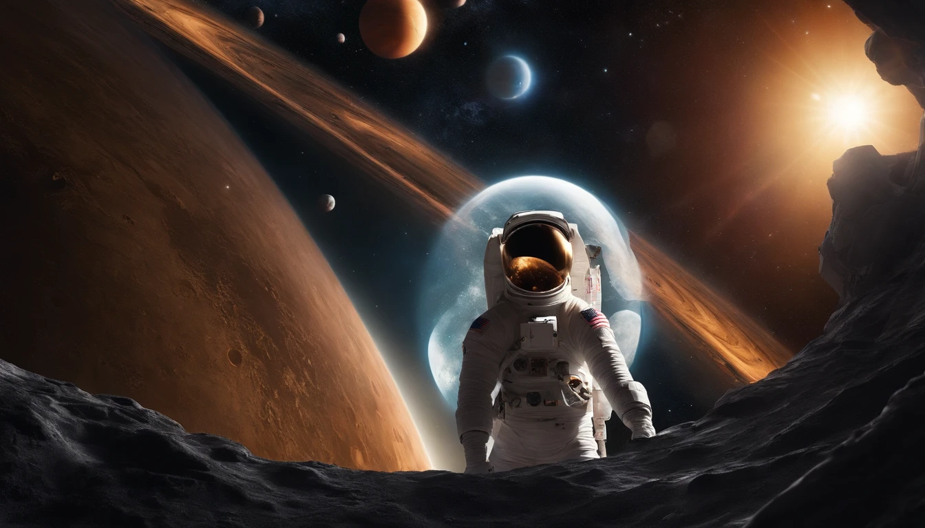 (A girl,Solo,Cowboy shot,a Astronauts in spacesuits floating on a spacecraft surrounded by planets,Behind a highly complex spacecraft,Biomechanical style:1.35),(Blown high in the sky by the interstellar wind,Travel through the universe,Its passengers are a jumble crew of alien life forms,Wear an astronaut suit,Seek knowledge and answers on the vast planet:1.2),The sky above him cracked,A river of fire overflows like a dying star,A white dwarf,neutron star,black hole,Give up the last respite, Heralding a new era of life,Balkcon,Tentacle,todos vendo olho,Cable wool,Space plants,Space nematodes,Space travelling, Space travelling, psychedelic illustrations,Cosmic portal – The swirling mass of a black hole acts as a gateway to another dimension, Distorted time and space as we know it,