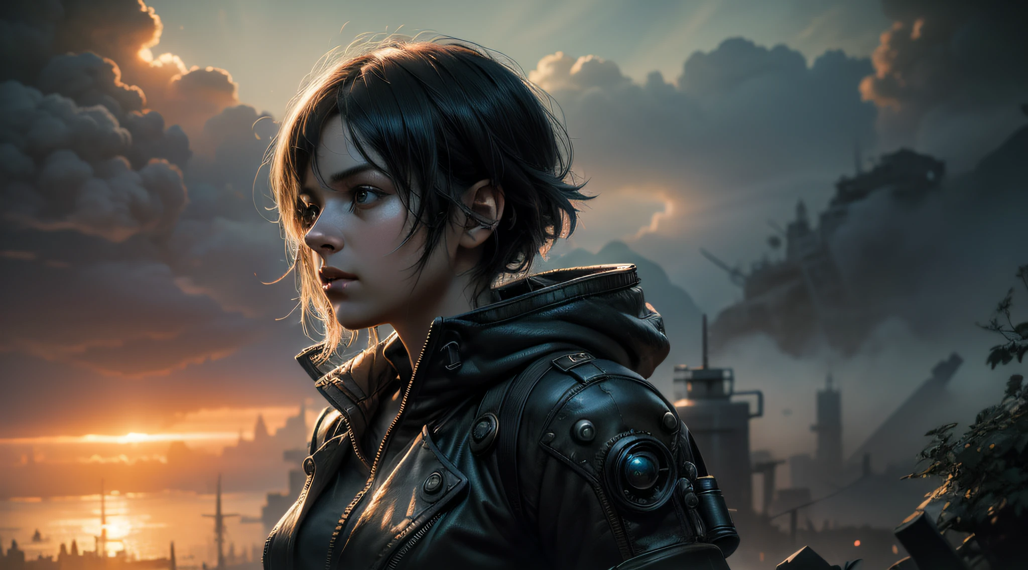 dieselpunk look,   (atmospheric volumetric fog:1.1), (Masterpiece:1.4) (illustartion:1.2) (Best Quality:1.4) (8K) (HDR) (wallpapers) (Cinematic lighting) (sharp-focus) (Intricate)