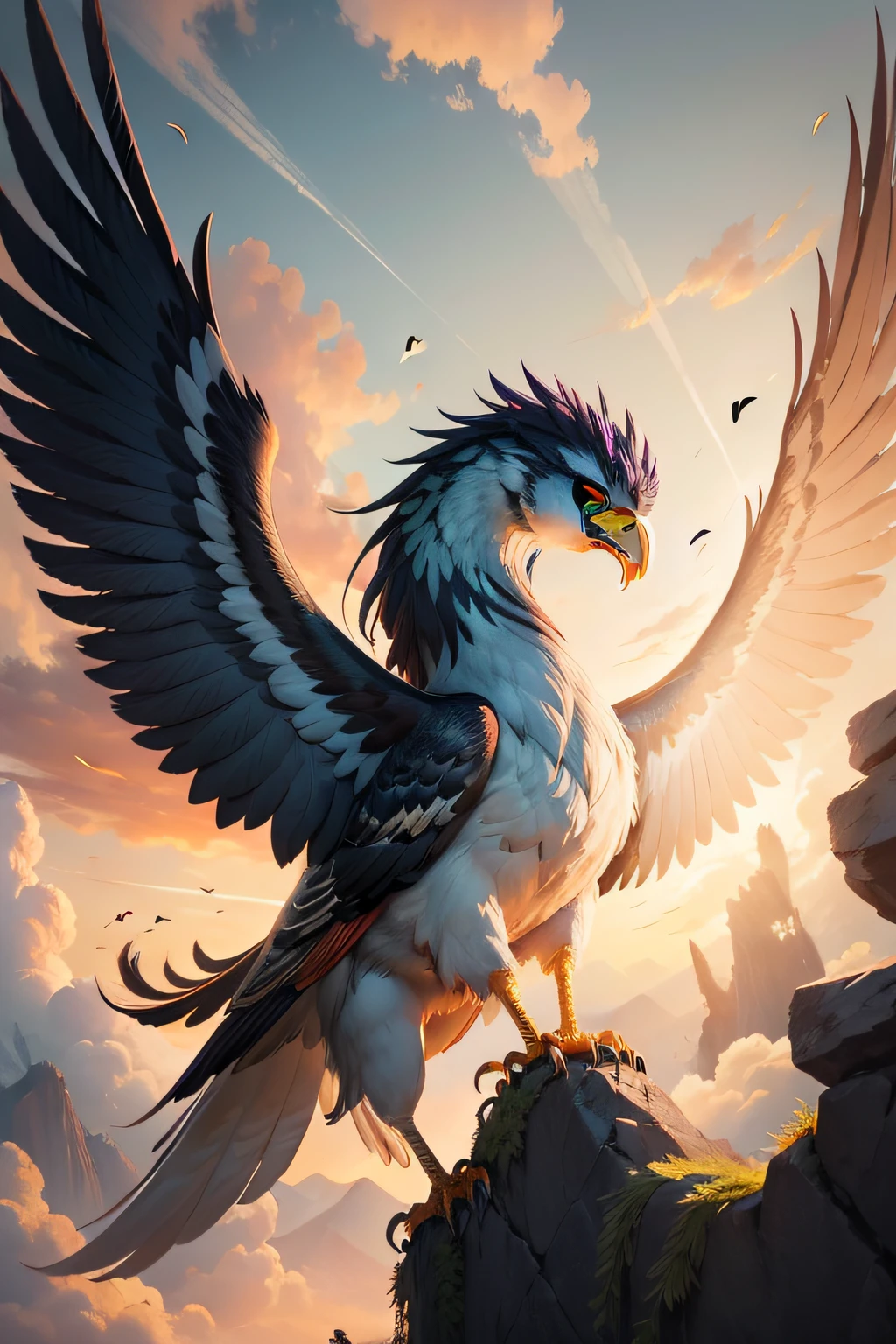 "Phoenix male, phoenix female。Phoenix，Hongqian，Queen Lin，Snake head，Fishtail，loong pattern，Turtle body，Swallow，Chicken beak，Wings。First Load，Top revealed，Carry the kernel，Be faithful，Wing clip letter，Foot shoes。Little Tone Bell，Big drums。Do not peck grass，Five preparations。fei，Then flocks of birds from。go out，Then Wang Zhengping，State-owned roads。Also known as Rui Jiao。"Oracle bones were unearthed in Yin Ruins："Jia Yinbu，Whistle.com，Get the wind。Bingchen，Got five。”（The king of Shang instructed his ministers to catch birds with nets，Yu Bingchen caught five phoenixes that day）"Because it's a net，Therefore, what is obtained is a raw phoenix。” [12] 《Avian Sutra》Record the five phoenixes："The green phoenix is called a bird，The red phoenix is called the quail，Huang Feng said，Bai Feng said so，The purple phoenix is called the eagle。” [96] Early Jinwen of the era of King Zhao of Western Zhou《China Fang Ding》It is stated in the inscription："Only the king ordered Nangong to fight against the tiger fang。Wang Ling Zhongxian Province Nanguo，Through，Yiwangju。In 夔㙤（Que Qiu），Negative mountain。Returning to the phoenix（ventania）Yu Wang，Art in Baoyi。” [11] [13] [71] Late Western Zhou Dynasty《The Book of Poetry, Daya, Shua》There is a saying："Phoenix Yu Fei，Soaring feathers，Also Fu Yutian。”（The two birds of the phoenix flew together in the nine heavens with the wind，Flapping wings，Faded away without a trace） [87] Pass the cloud："Phoenix Emperor，Spirit bird Renrui also。Heroic phoenix，The female emperor。”（fenghuang，Birds and beasts with auspicious aura，The male bird is called the phoenix，The mother's bird is called the phoenix） [49] This book is described below："The phoenix chirps，Yu Pi Gaogang。Sycamores are born，Yu Pi Chaoyang"。（The phoenix chirped to show good luck，Stop at Takayama Oka over there。Sycamores grow on top of Takaoka，Facing the east to welcome the rising sun