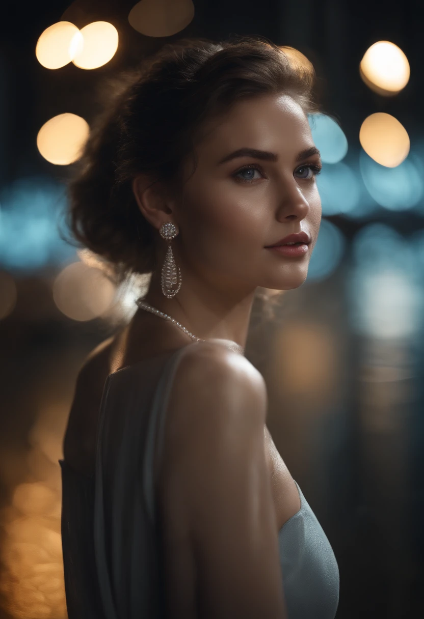 From the side, hips up, ((addielyn)), side pose, random pose, night, (extremely delicate and beautiful work), (masterpiece), 1girl, streetwear, highly detailed, ponytail twist, charming expression, beautiful and clear eyes, blue eye pupils, delicate pearl necklace, delicate earrings, simple blurred background, extreme detail description, beautiful, charming, ultra-fine painting, delicate face, delicate figure, fine collarbone, cute lips, Soft Behind, mix4, (8k, RAW photo, best quality, masterpiece: 1.2), (realistic, photorealistic: 1.37), 1 girl, cute, cityscape, night, rain, wet, professional lighting, photon mapping, radiosity, physically based rendering, waist up,