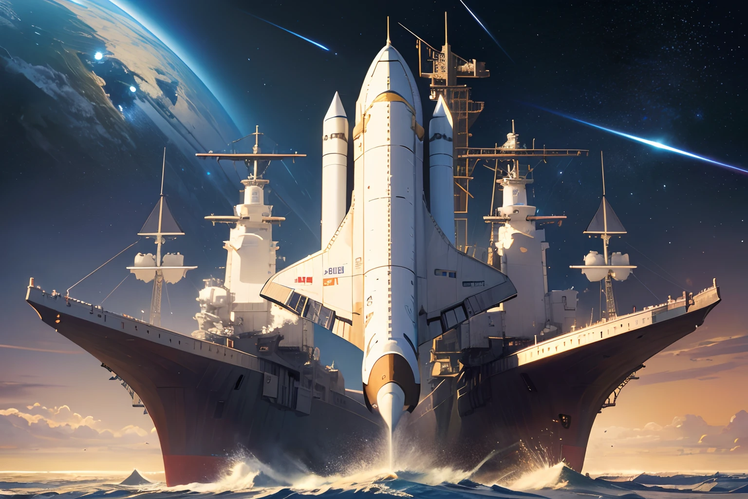 ((Best quality)), ((Masterpiece)), ((Ultra-detailed)), (illustration), (Detailed light),cosmic space,space shuttle,Space battleships
