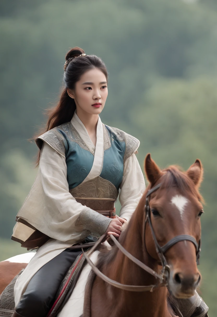 Arafad image of a woman riding a horse in a large crowd, by Yang J, a beautiful woman warrior, inspired by Chen Yifei, author:Zhang Han, Beautiful character painting, Wuxia, xianxia hero, Guviz-style artwork, By Li Song, author:Zhang Lu, author:Zhang Wo, inspired by Du Qiong