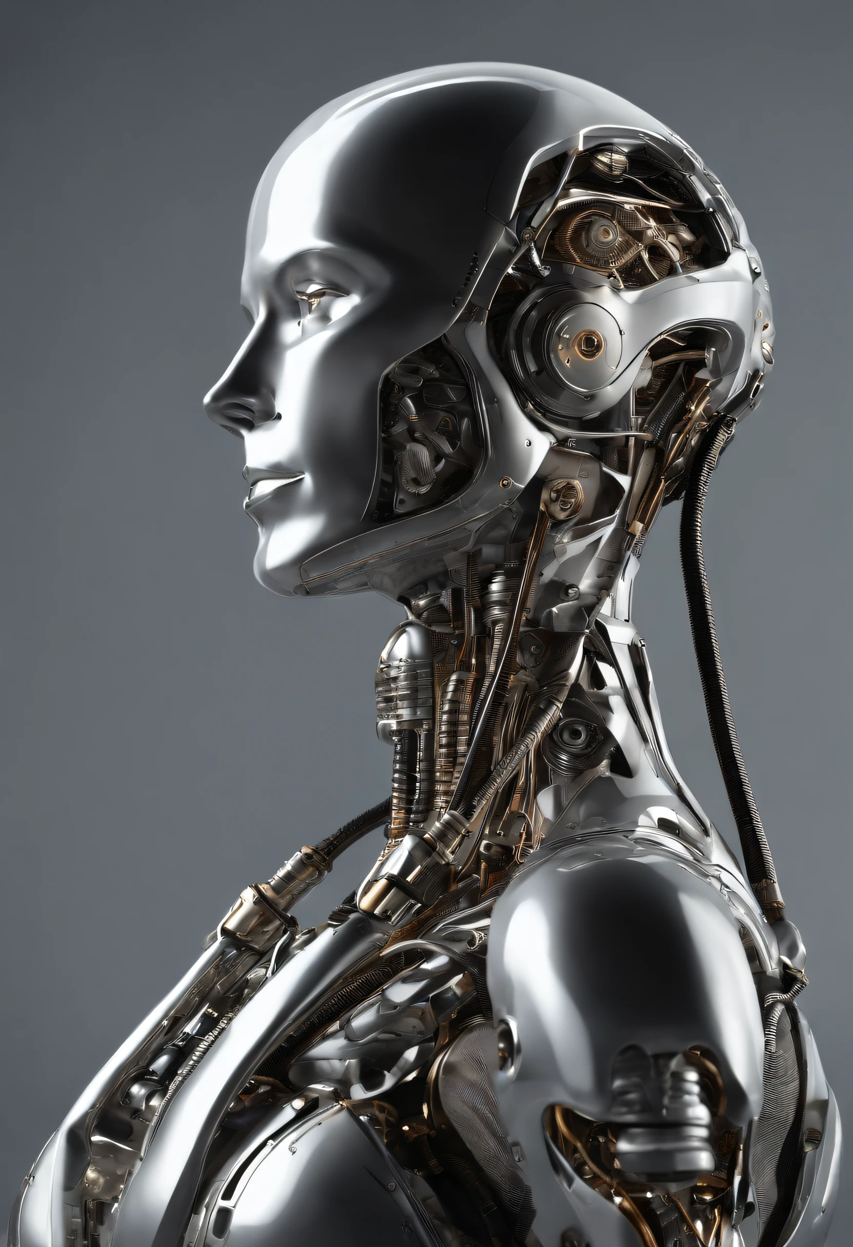 complejo 3d render ultra detallado de un hermoso perfil de porcelana hombre android cara, cyborg, Robotic Parts, 150 mm, hermoso estudio luz suave, luz de borde, detalles vibrantes, ciberpunk lujoso, encaje, hiperrealista, anatomical, facial muscles, electrical wires, microchip, elegante, hermoso fondo, octanaje, estilo H. R. Giger, 8k, mejor calidad, obra maestra, illustration, un extremadamente delicado y hermoso, extremadamente detallado, CG, unidad, papel tapiz, incredible, detalles finos, obra maestra, mejor calidad, arte oficial, fondo de pantalla CG 8k extremadamente detallado, robot, halmet plateado, ((cuerpo completo)), sentado