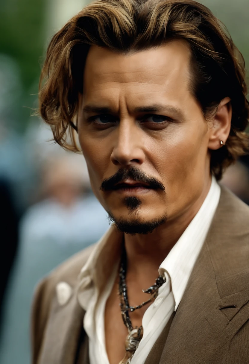 Johnny Depp, blonde hair, mole under eye, annoyed, close-up, UHD, best quality, high details, high quality