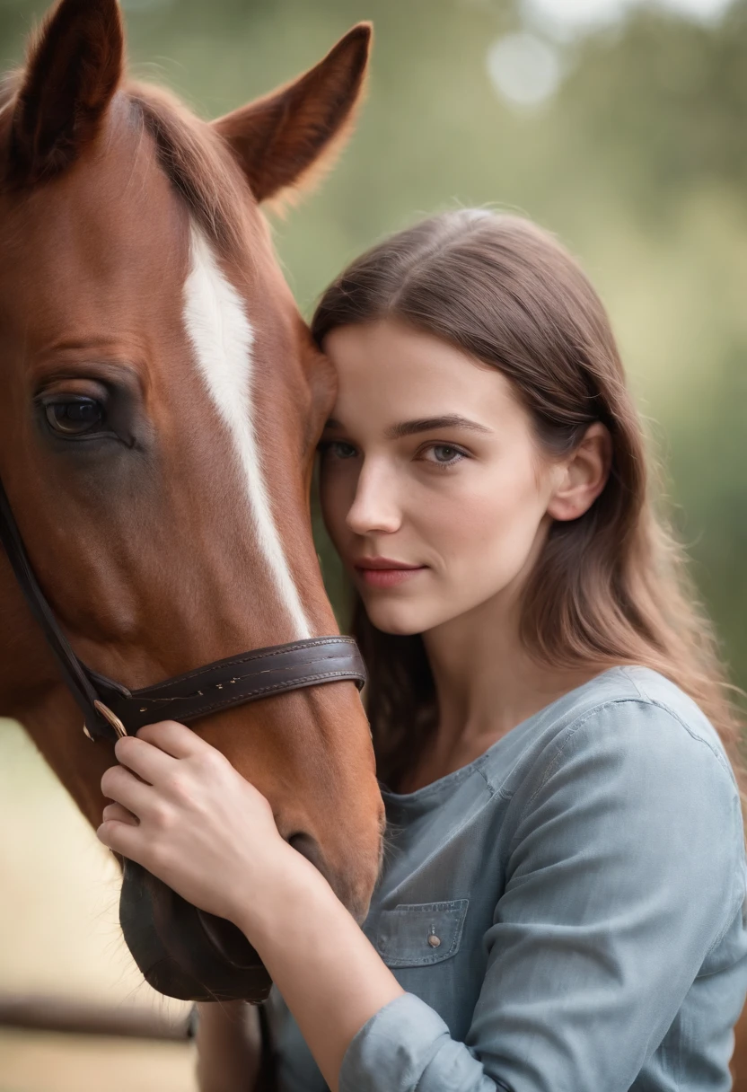 Photo of 20-year-old woman hugging her horse