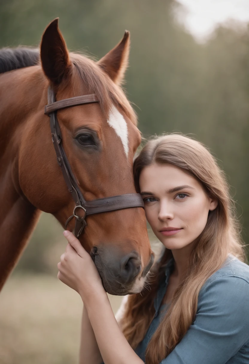 Photo of a 20-year-old woman hugging her horse