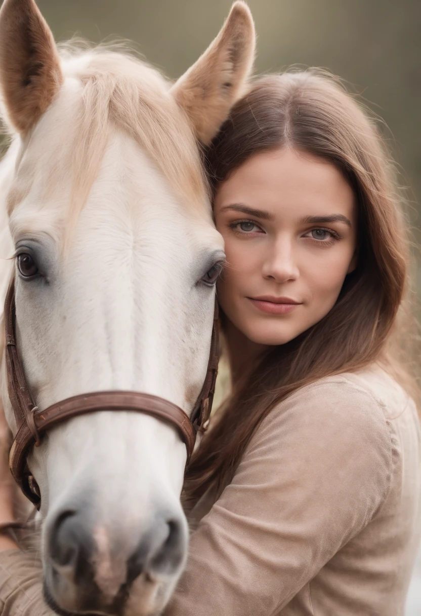 Photo of a 20-year-old woman hugging her horse