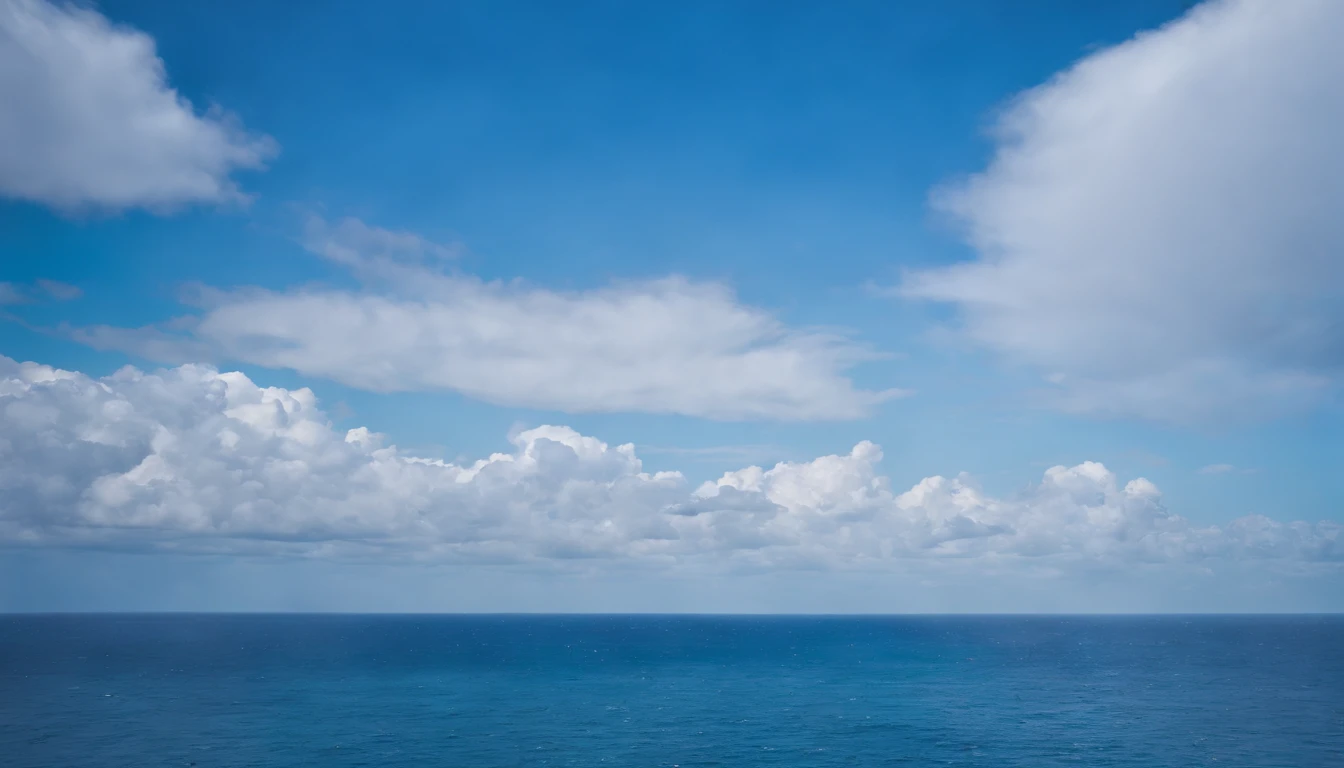 blue ocean, cielo con nubes, horizonte hermoso, colores vibrantes, high resolusion,