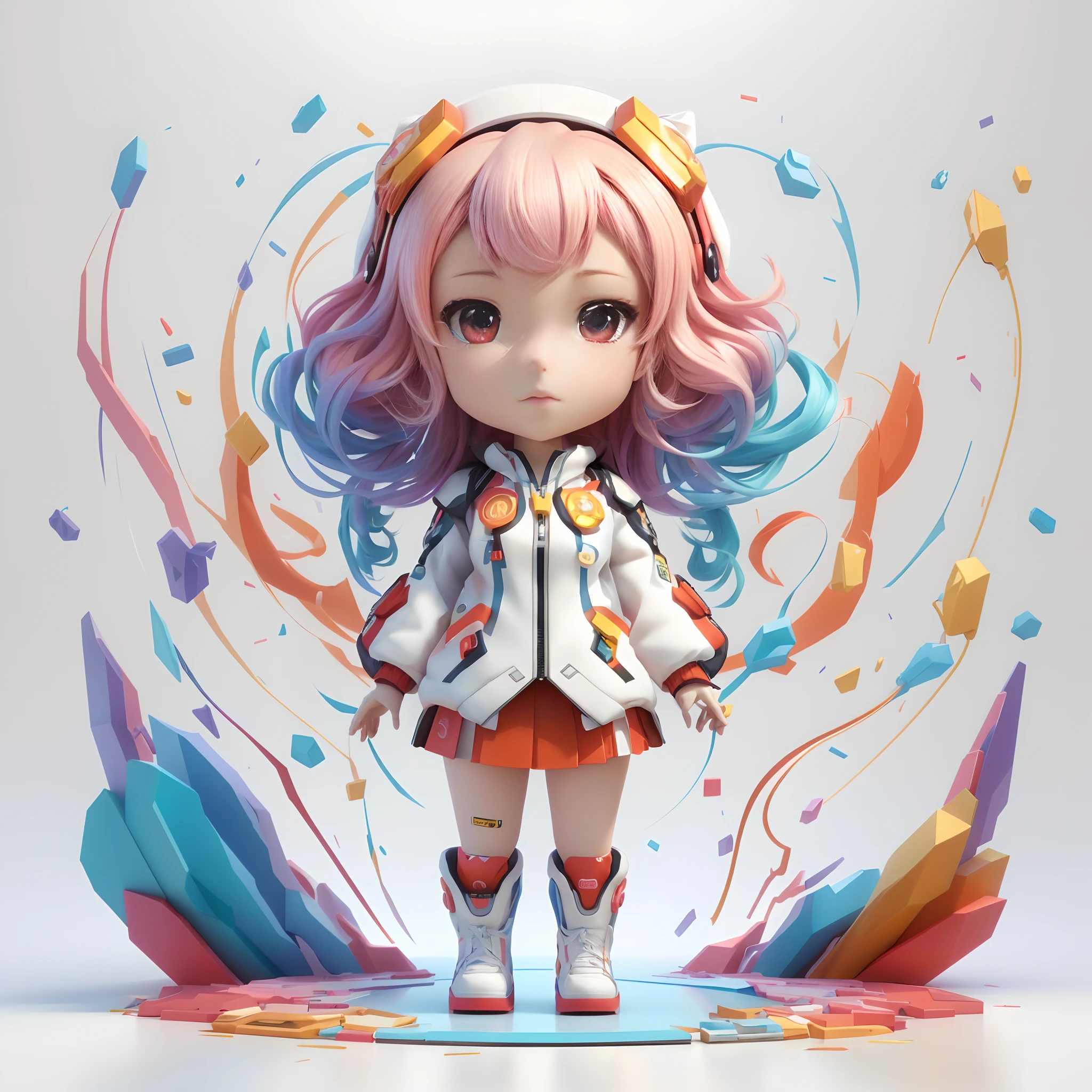 Anime – style illustration of a girl with colorful hair and a white jacket, render of a cute 3d anime girl, anime style 4 k, anime styled 3d, Stylized anime, cute detailed digital art, 3d anime girl, anime stylized, Anime art wallpaper 8k, Anime style. 8K, cute 3d render, Cute digital art