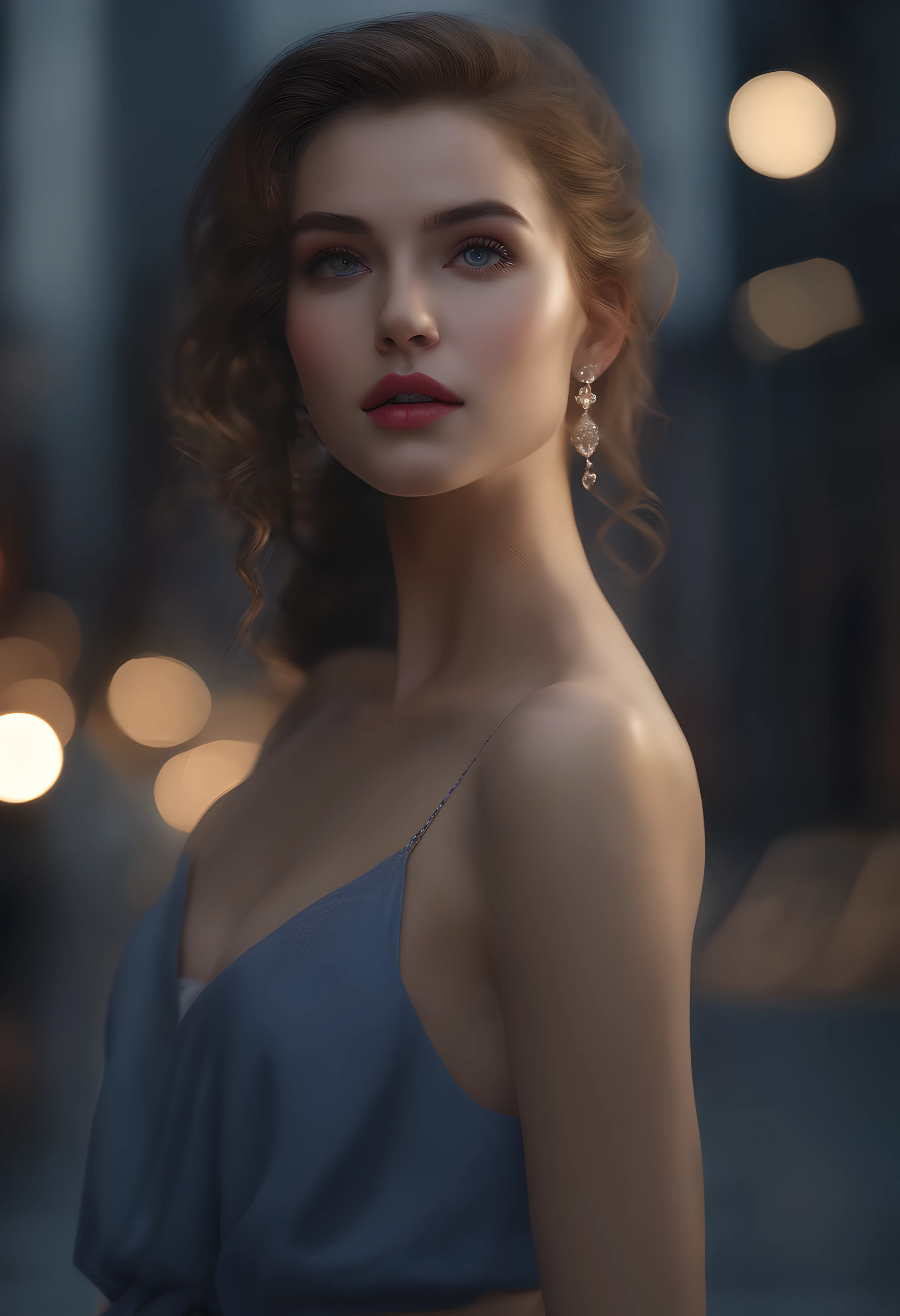 From the side, hips up, ((addielyn)), side pose, random pose, night, (extremely delicate and beautiful work), (masterpiece), 1girl, streetwear, highly detailed, ponytail twist, charming expression, beautiful and clear eyes, blue eye pupils, delicate pearl necklace, delicate earrings, simple blurred background, extreme detail description, beautiful, charming, ultra-fine painting, delicate face, delicate figure, fine collarbone, cute lips, Soft Behind, mix4, (8k, RAW photo, best quality, masterpiece: 1.2), (realistic, photorealistic: 1.37), 1 girl, cute, cityscape, night, rain, wet, professional lighting, photon mapping, radiosity, physically based rendering, waist up,