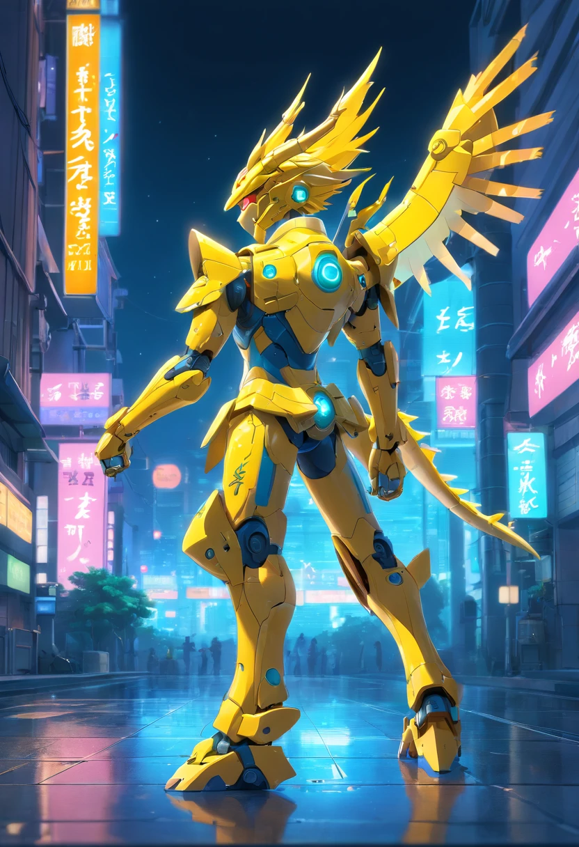 chinesedragon, (Blind box toy style:1.2), (Full body shot), yellow mech, Exquisite helmet:1.2, Luminous goggles:1.2, Cyberpunk, dreamy glow, luminous neon lights, Clean, White background, ( Global illumination, Ray traching, hdr, unreal render,reasonable design, high detal, Masterpiece, Best quality, hyper HD, Cinematic lighting)