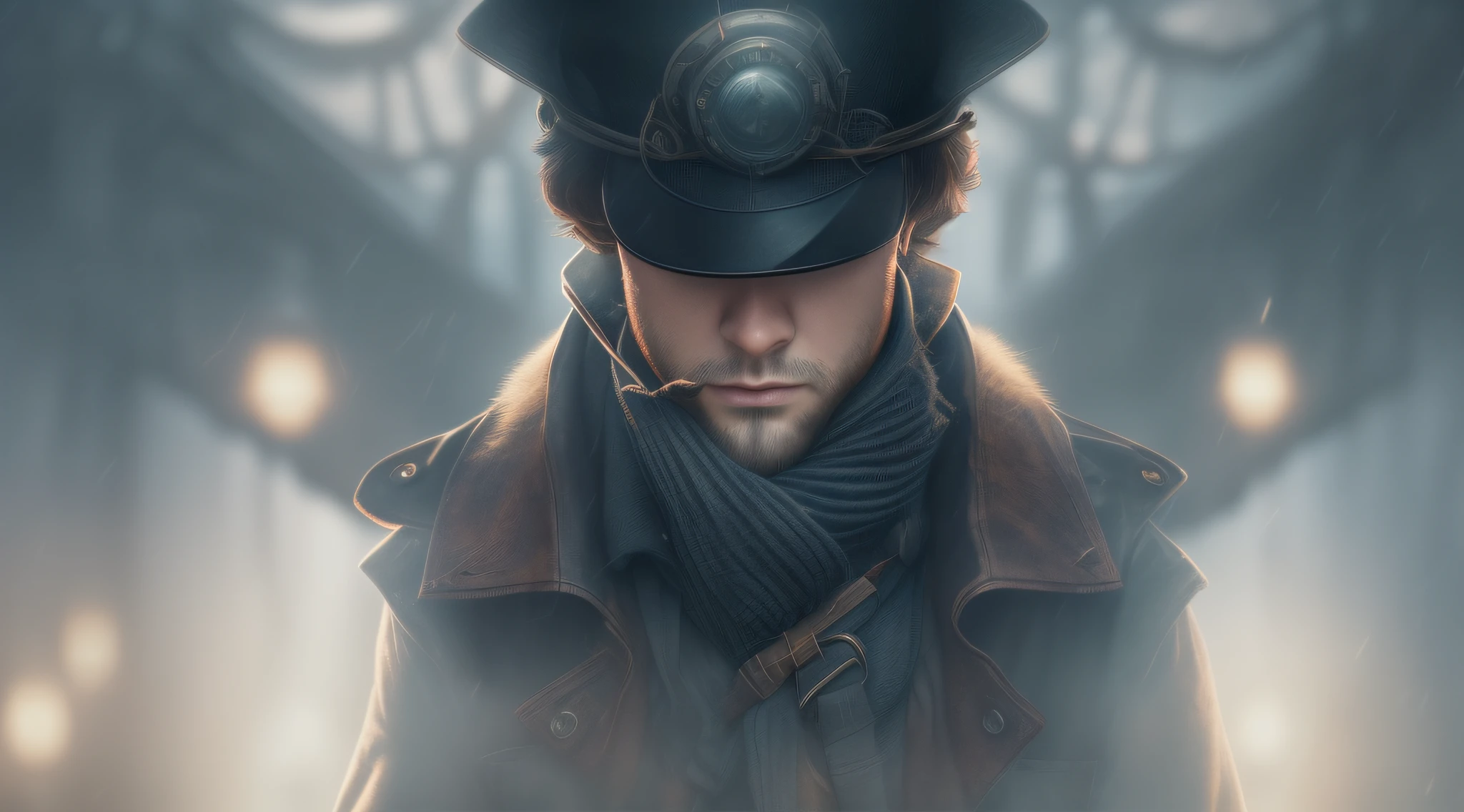 dieselpunk look, 1 handsome man,  (atmospheric volumetric fog:1.1), (Masterpiece:1.4) (illustartion:1.2) (Best Quality:1.4) (8K) (HDR) (wallpapers) (Cinematic lighting) (sharp-focus) (Intricate)
