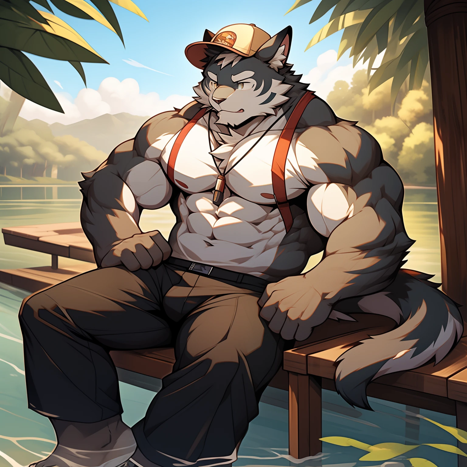 Samuel Ayers, muscular, bara, (posing:1.3), (soft shading), 4k, hi res, five fingers, detailed hands, ((detailed face, (detailed eyes:1.0), detailed)), by zackarry911, by zaush, (by personalami:0.5), solo, looking at viewer, smile, short hair, 1boy, navel, nipples, full body, male focus, thighs, armpits, stomach, kneeling, hairy, abs, topless male, penis, seductive smile, presenting penis, erection, fluffy