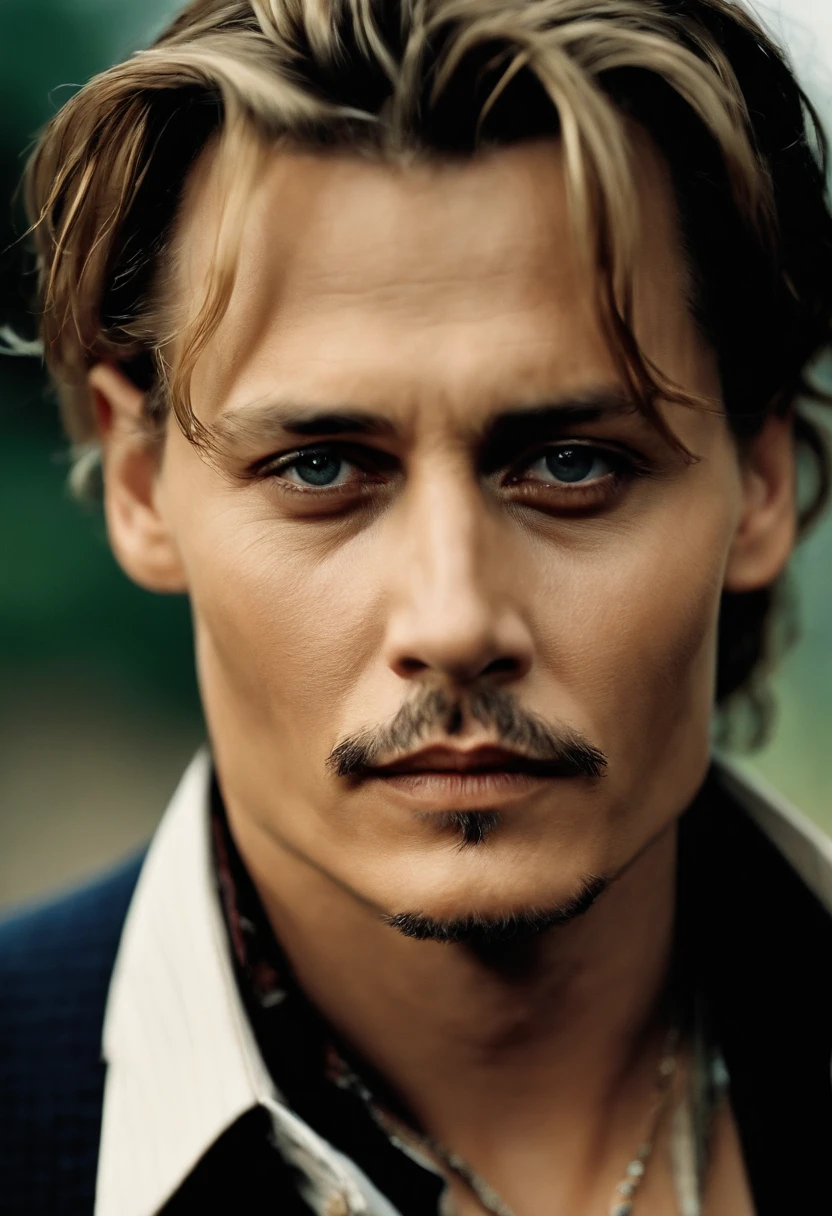Johnny Depp, blonde hair, mole under eye, annoyed, close-up, UHD, best quality, high details, high quality,no dark circles,20yr old,年轻,very young