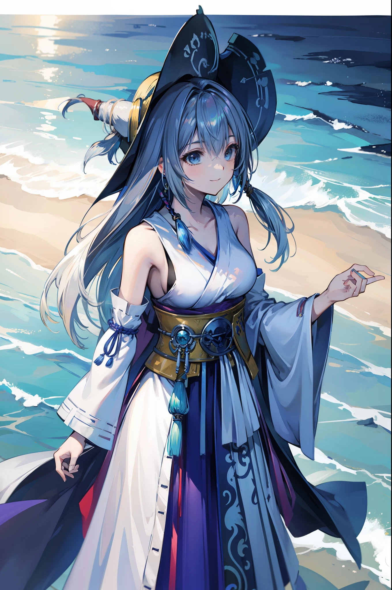Final Fantasy、Yuna、in the ocean、On ship in the sky、Pirate attire、Pirate's big hat、glass eyes、smiling