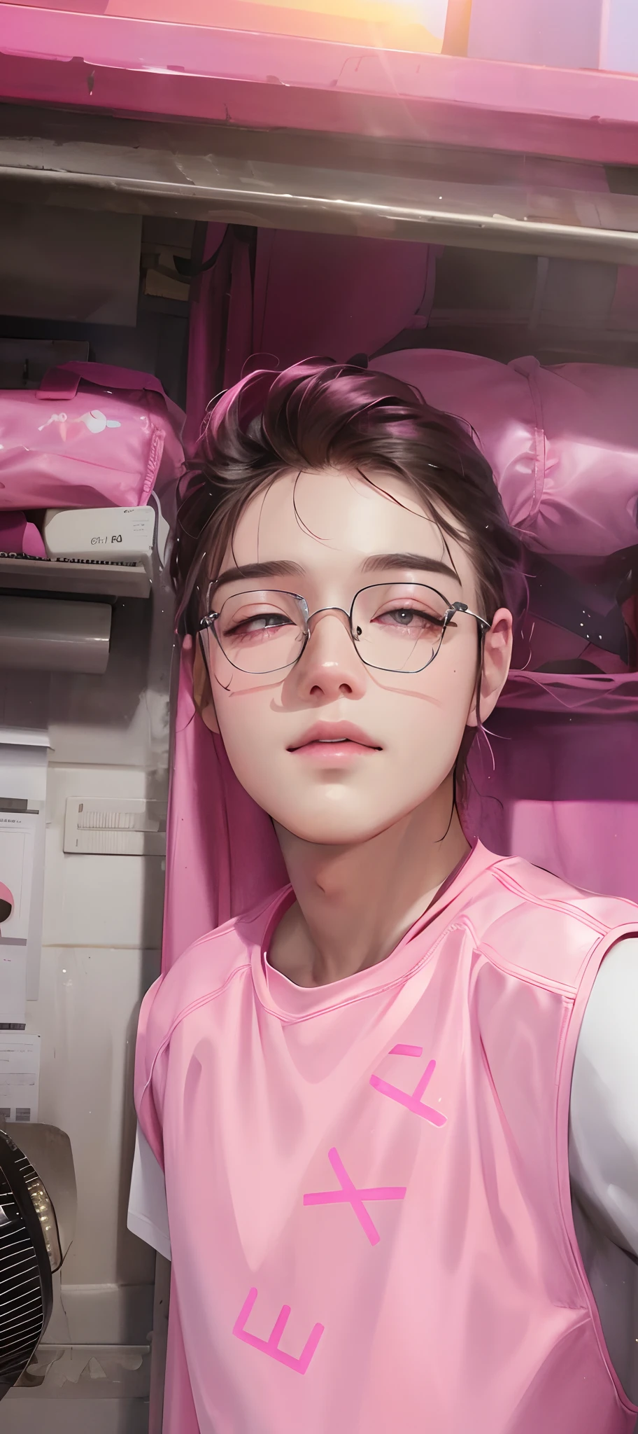 Ultra Realistic, handsome, pink sunset background, make the photo as same as original.make my face like V(BTS), let her eye open, his eyes should like v (bts) korean eye, realistic eyes , make his eyes same both, and make his eyes bigger than this (some)