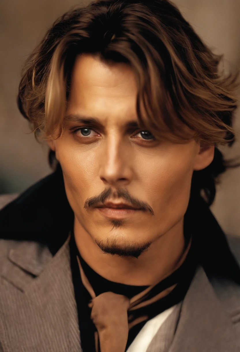 Johnny Depp, blonde hair, mole under eye, annoyed, close-up, UHD, best quality, high details, high quality，no dark circles，20yr old，年轻，very young
