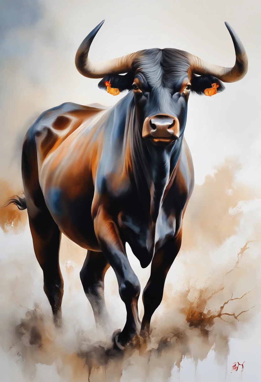 Bullish Spirit, National Style Painting, National Tide, White Background