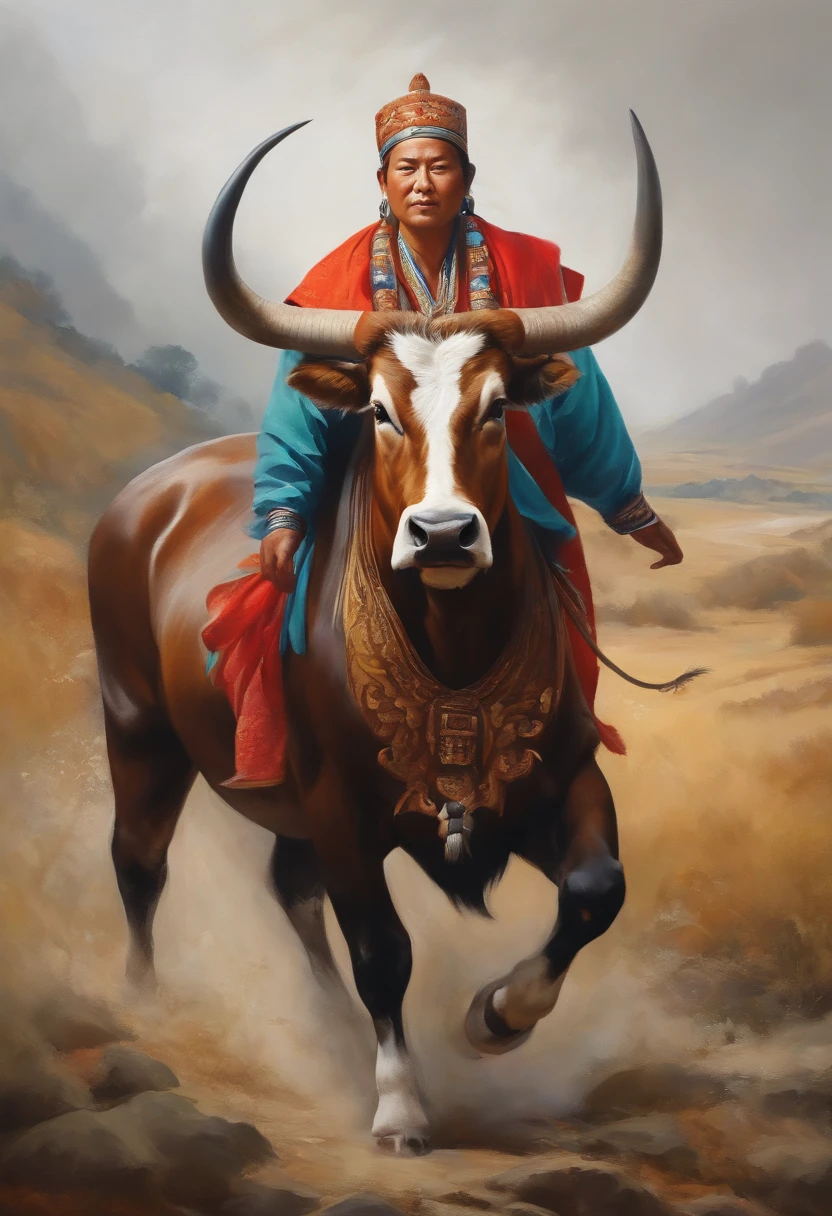 Bullish Spirit, National Style Painting, National Tide, White Background
