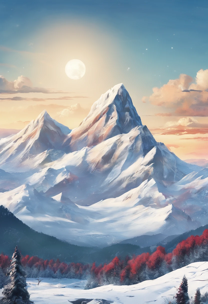 (((masterpiece))),best quality, snow mountain, scenery, sky, outdoors,