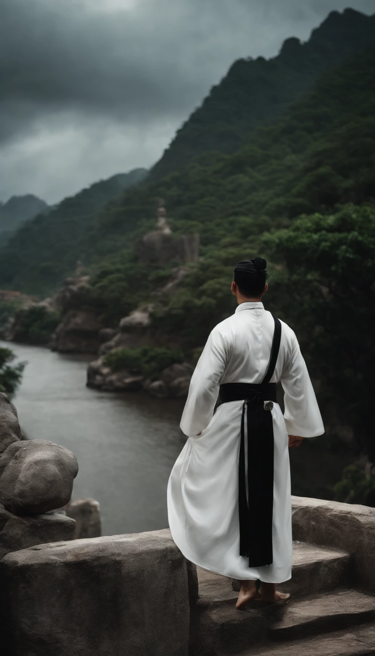 ((master part)),(melhor qualidade)),Vista distante,Surrounding lightning,Chuva de Espada,A young Taoist priest,Sistema de Espada Infinita,efeitos de brilho,hyper-realistic,Ultra foto realsisim,Chinese black and white ink style,preto e branco,Discoloration,Mancha,tinta,8k,super-fino,alta qulidade