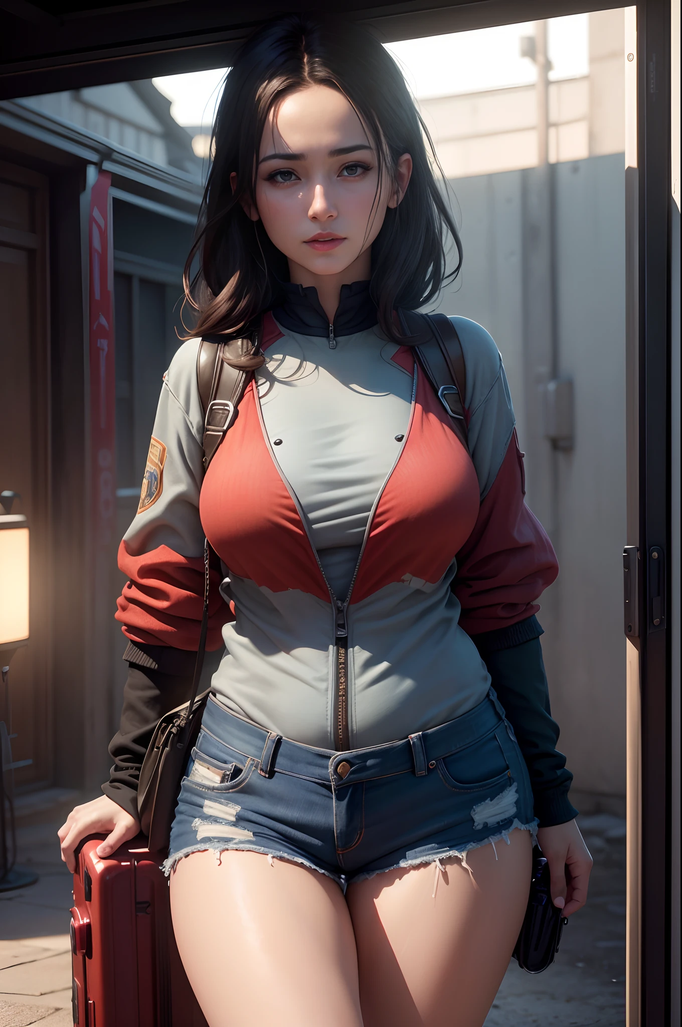 Beautiful mature spanish woman、Red and blue truck attire、Outside Track Field、((Slimed、小柄))、Photorealsitic、a picture、masterpiece、reallistic、真实感、photorealisim、High Contrast、Photorealistic Art Station Trending Digital Art 8k HD High Resolution Description Real, detaileds, Skin texture, ultra-detailliert, realistic skin textures, armature, top-quality, 超A high resolution, (Photorealsitic:1.4),, hight resolution, detaileds, Raw foto, Sharp Re, Nikon D850 film stock photo by Lee Jefferies 4 Kodak Portra 400 camera f1.6 lenses rich colors hyper realistic lifelike textures dramatic lighting unreal engine artstation trends synestil 800,