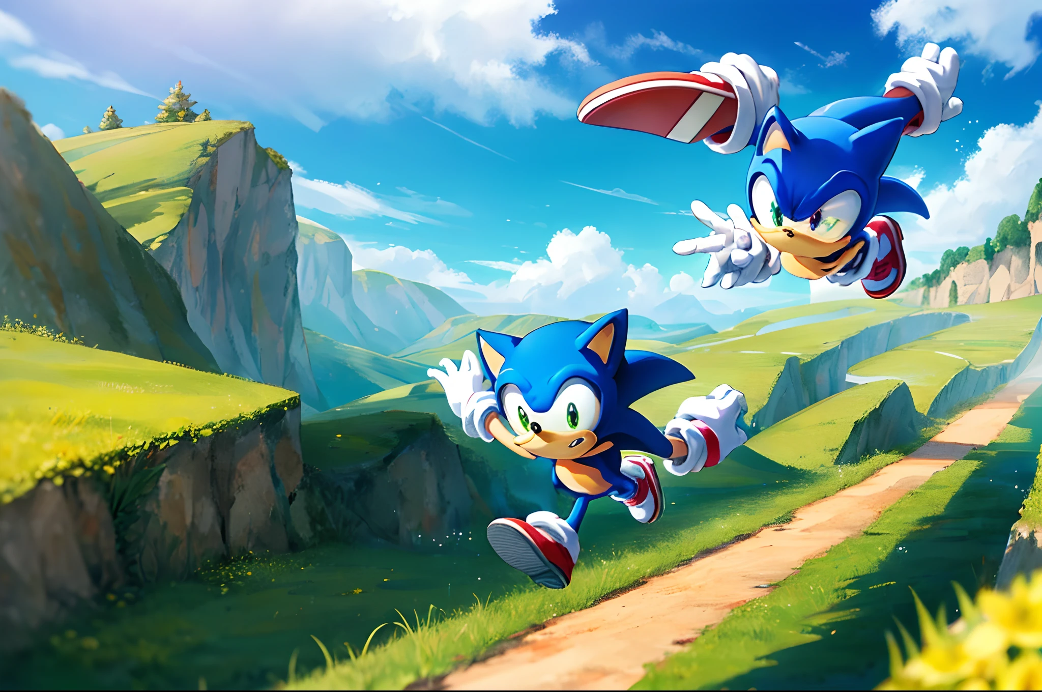 Prompt: sonic, running through the green hill zone -motion 4 -pan right -gs 24  Author: