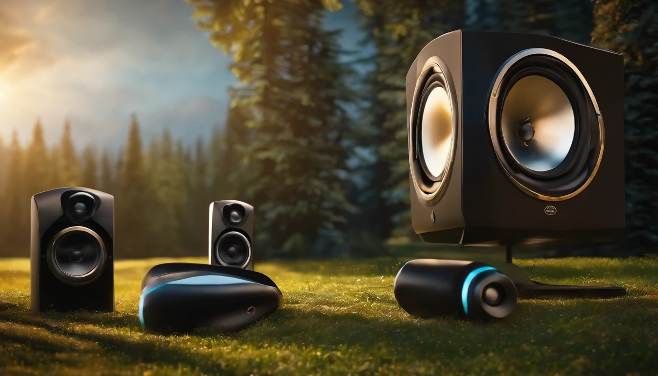 "(best quality, highres, ultra-realistic:1.2), detailed scenery, 2 giant speakers, vibrant colors, soft sunlight, professional lighting, sharp focus, bokeh"
