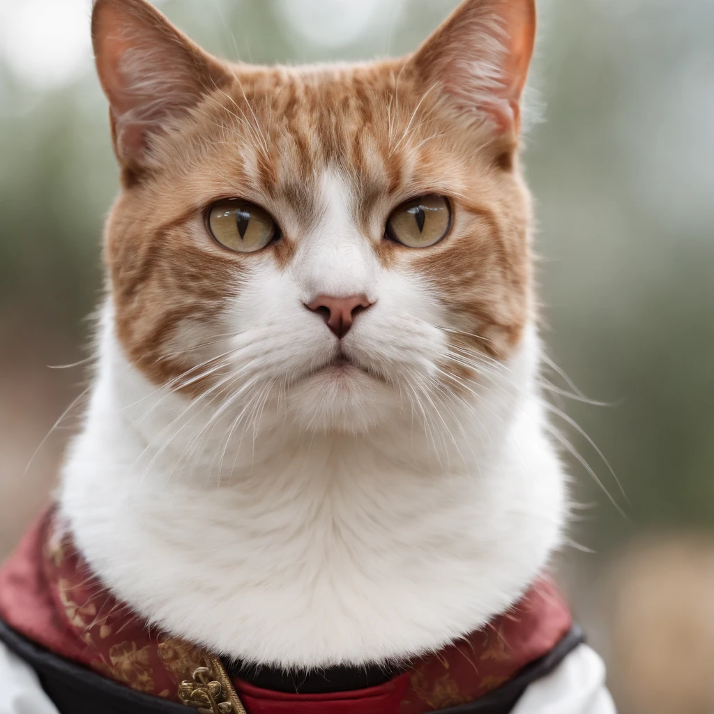 A cat dresses as a samurai