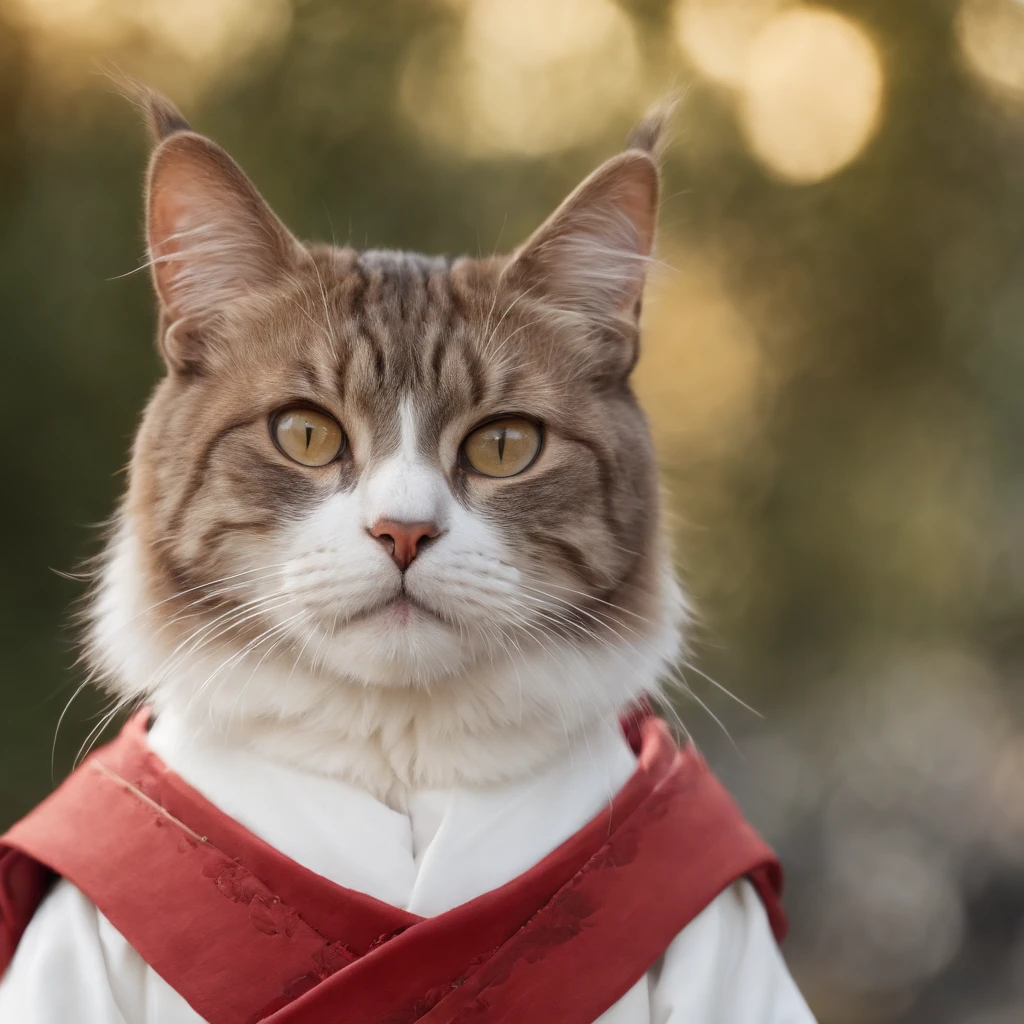 A cat dresses as a samurai