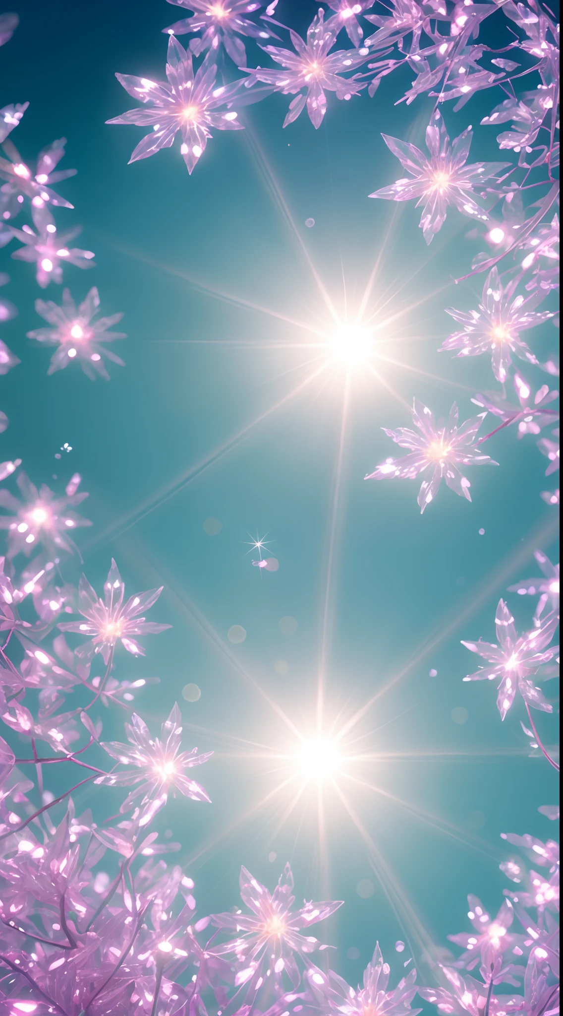 Crystal spring flower,Pink white gradient,water drop,Fantastical, galaxies, Transparent,, Pink white gradient,water drop,Light blue leaves,Sparkle, Sparkle, brilliance, Water,colorful,, Magical photography of light blue leaves, dramatic illumination, Photo realism, Ultra detailed, 4k, depthoffield, high resolusion