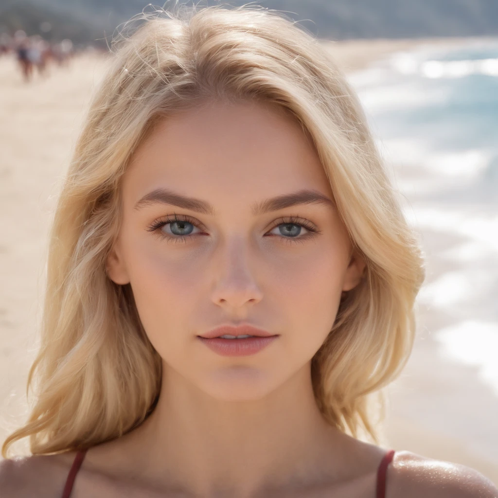 NSFW - Half-length photograph of Gorgeous 18 year old blonde playing in shallow water on beach. Beautiful soft light, near sunrise. Wet hair, wet body.