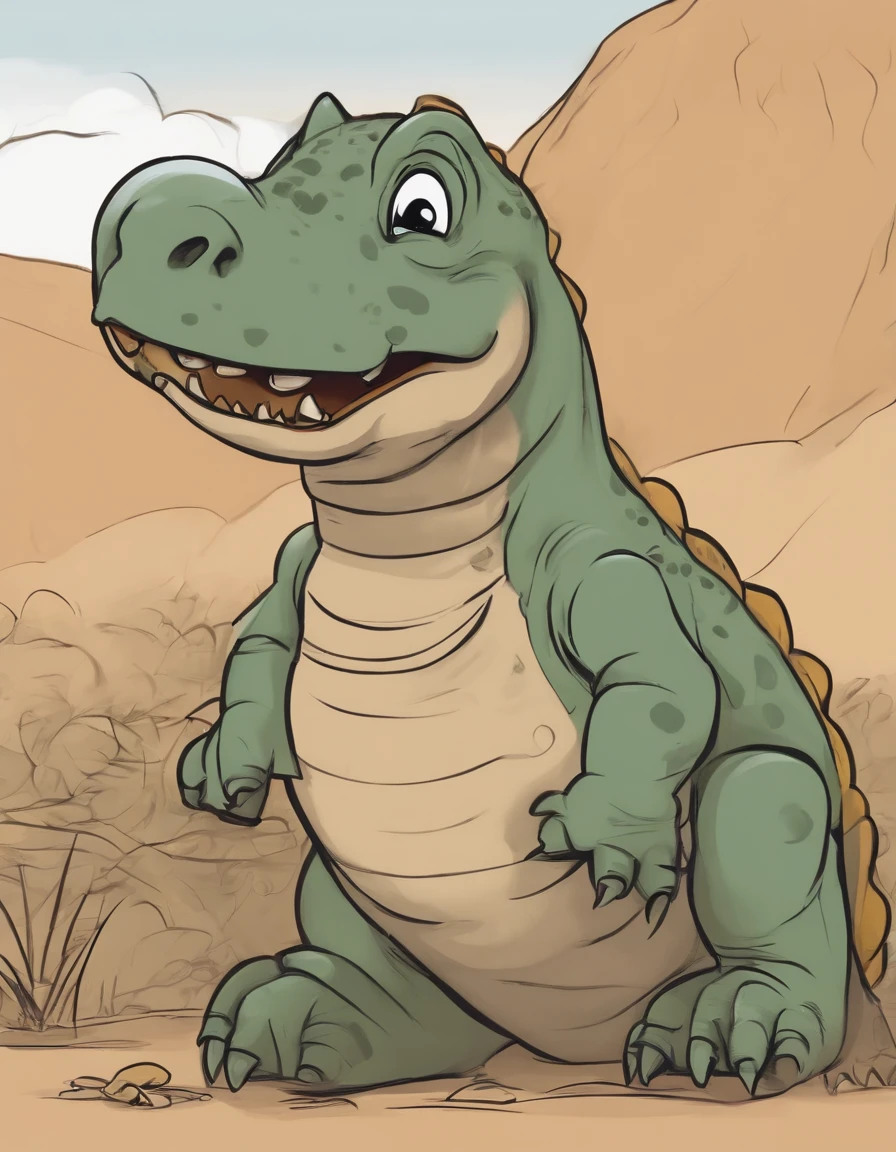 Baby dinossaur, cartoon style, lineart for coloring book, with background