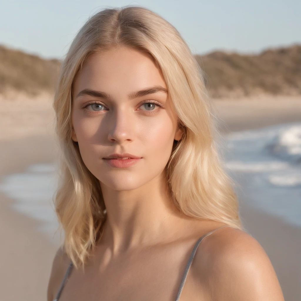 Naked blonde model woman on beach