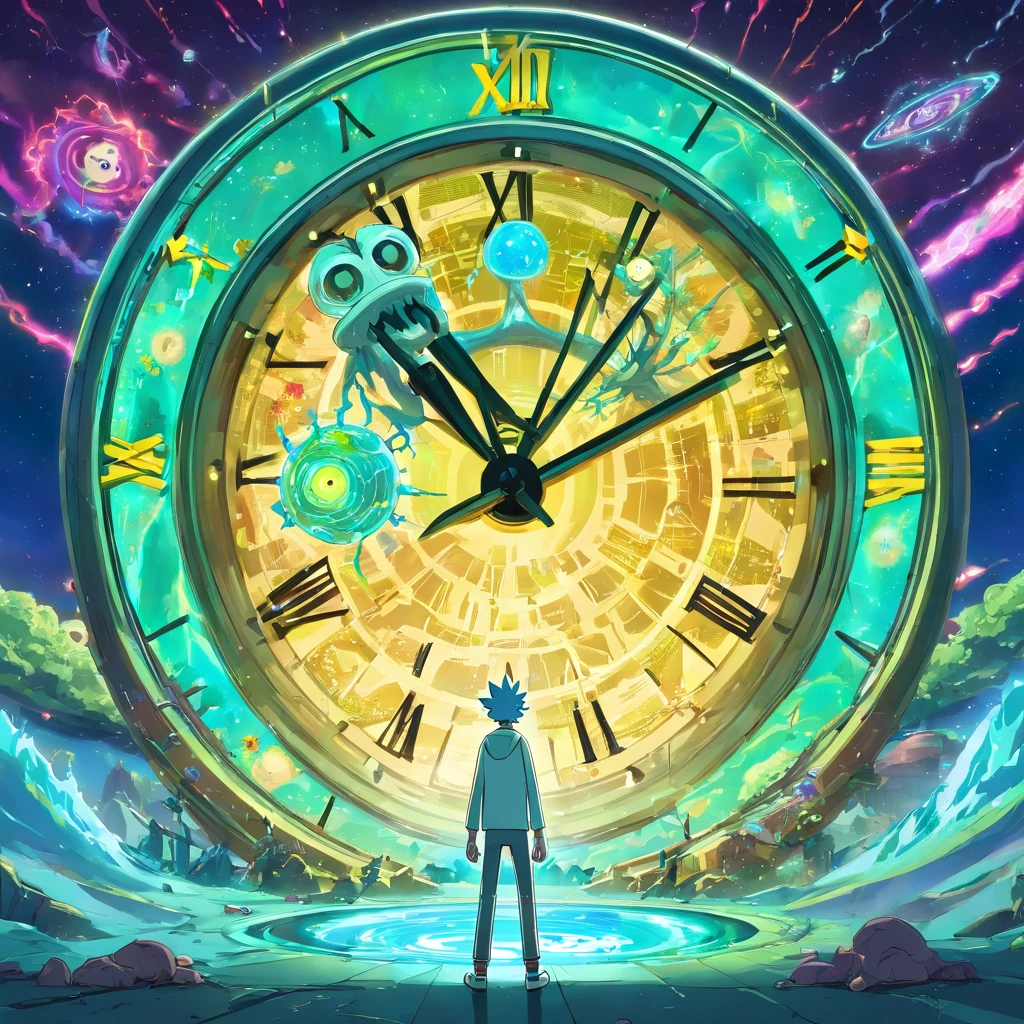 title: "Chronological chaos"
Sinopse: In the episode "Chronological chaos" de Rick and Morty, a crazy new invention by Rick accidentally messes up the entire time continuum, leading to a chaotic collision of different timelines. The narrative begins when Rick, em uma tentativa de aprimorar seu controle sobre as viagens no tempo, cria um "Cronomix Watch" which promises to synchronize all temporal dimensions in a single line.
No entanto, something goes wrong during an experiment and the Cronomix Clock explodes, creating a time wave that distorts and mixes countless versions of Rick and Morty from various realities. A partir desse momento, different incarnations of Rick and Morty begin to appear in the main timeline, com personalidades e objetivos completamente diversos.
A medida que a trama se desenrola, os Ricks e Mortys de diferentes realidades se encontram e interagem, creating situations both hilarious and tense. Some band together to try to fix the damage done by the Cronomix Clock, while others have agendas of their own, including conquering the multiverse or simply enjoying the confusion.
A linha entre aliados e inimigos se torna turva, since the characters have to face their alternate versions and deal with ethical and moral dilemmas involving the manipulation of time. The action unfolds in chaotic and surreal settings, where reality is constantly reshaping itself as different timelines collide.
Enquanto Rick e Morty lutam para restaurar a ordem temporal, They find themselves confronting not only the consequences of their own actions, but also exploring the complexity of the choices made in multiple realities. The episode addresses deep questions about free will, Identity and the implications of controlling time.
At the climax of the episode, Rick and Morty must find a way to reverse the damage done by the Cronomix Clock and separate the intertwined timelines. No entanto, They learn a valuable lesson