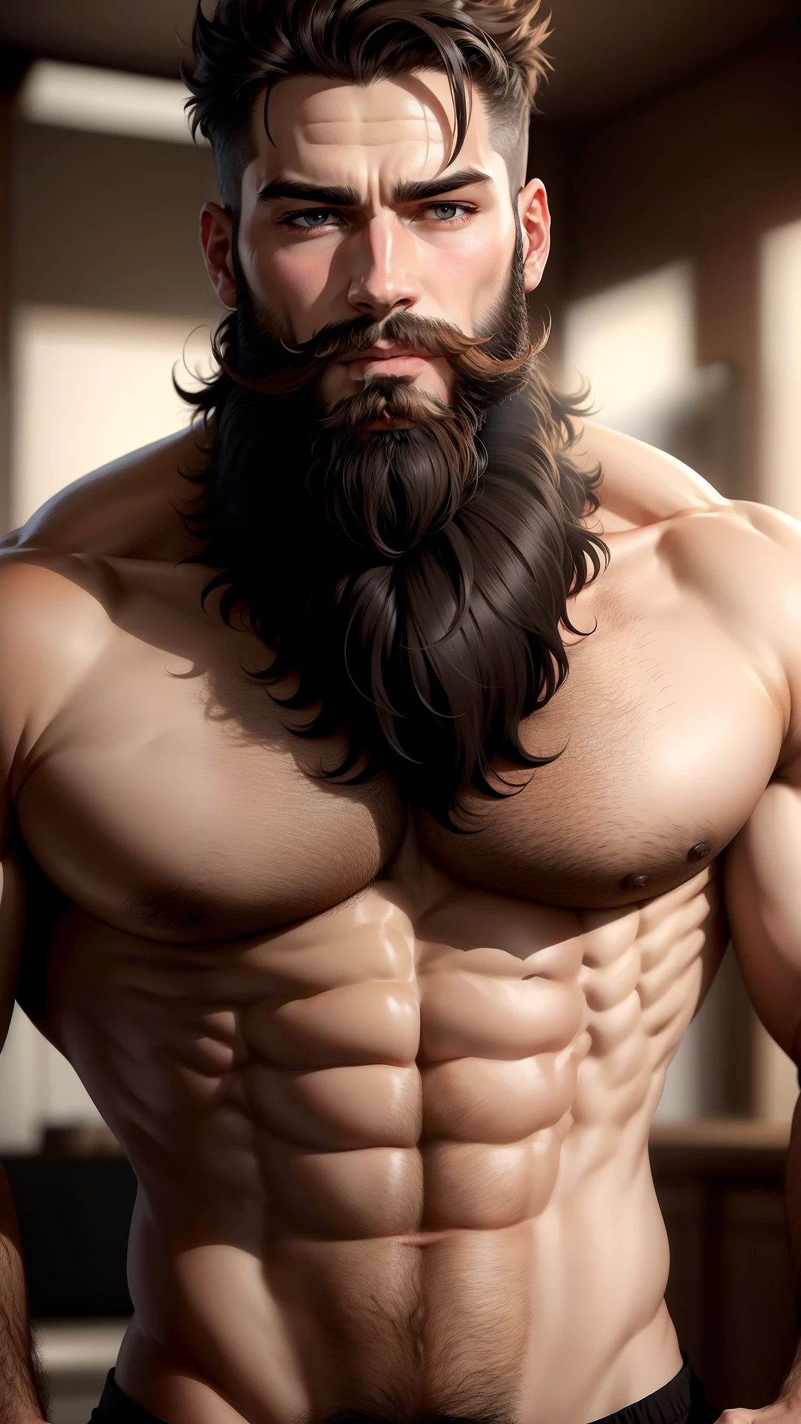Masculine body with beard on his face