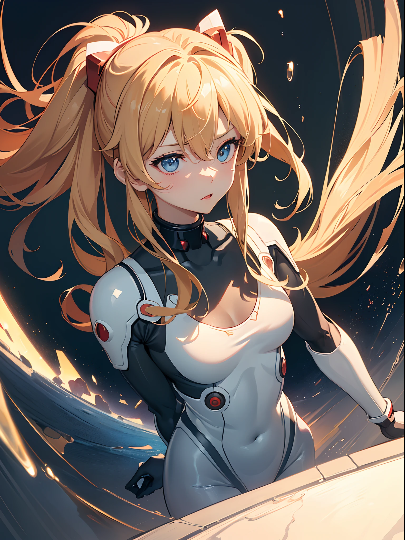 ((souryuu asuka langley,bodysuit,plugsuit1.2,dull Blonde)),(Glowing eyes:1.233), diffuse reflection, high-profile, majestic,(Tsundere,blushing,)(Beautiful and detailed eyes:1.3),1girll,Solo,(Masterpiece,Best quality, offcial art,Target the audience, Beautiful and aesthetic:1.3),(超高分辨率,Golden ratio, (4K), looking from above,((blue earth on the background,)),Floating, (photon maping, Radio City, Physically-based rendering,automatic white balance),Amazing,Sharp focus,Rich background, (((highdetailskin,)))Dynamic lighting,Intricately detailed clothing,Glowing eyes,Watery eyes,(masterpiece sidelighting),(a beauty girl,The sheen),[[Delicate fingers and hands:0.55]::0.85],(Detail fingers),((((BREAK,Design an image with a fisheye lens effect, capturing a wide field of view with a distinctive, curved perspective:1.4.BREAK,)))Superior photographic quality,((unbelievable Ridiculous)),((extremely_Detailed_Eyes_and_face)),(Disheveled hair),Movie girl,