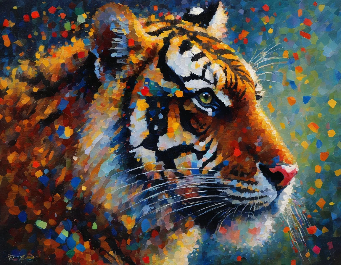 "an abstract oil painting of a majestic tiger."