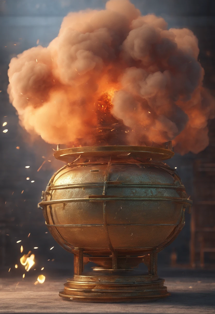 A punctured metal silindron releasing smoke vapor