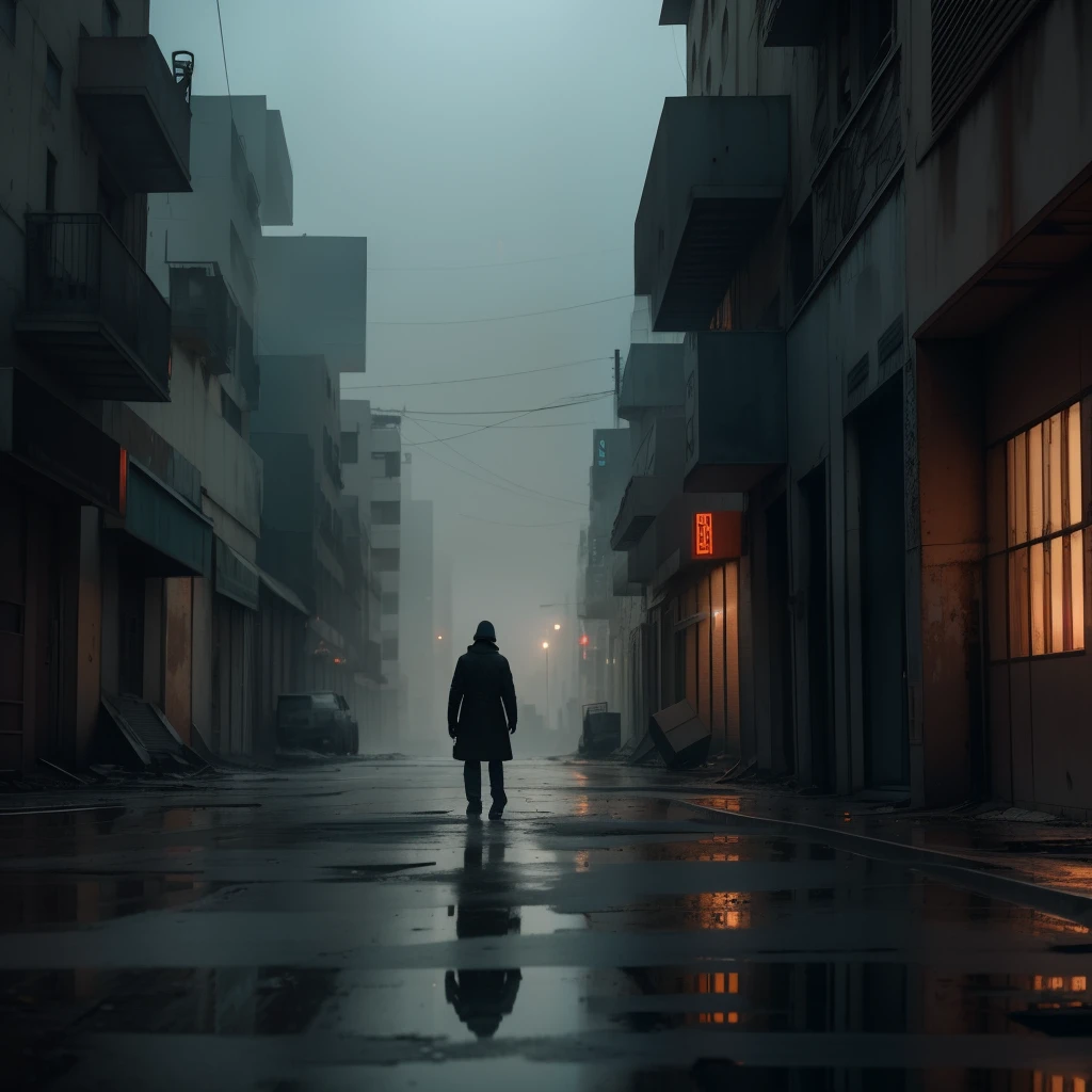 Capture a scene of a lone figure walking through a hauntingly deserted city at dusk. The atmosphere should be eerie, with a sense of abandonment and mystery. The city should be filled with decaying, old buildings that cast long shadows.
Image Type: Photograph.
Art Style: Realistic, urban decay.
Find inspiration from urban exploration photography.
Use a wide-angle lens to emphasize the desolation of the cityscape.