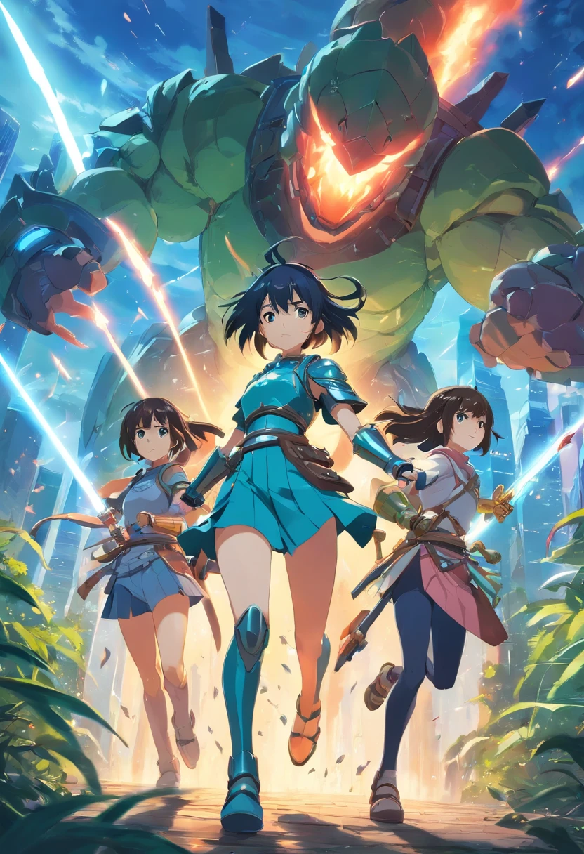 3 Girls in Armour in a fantasy world fighting monster to level up